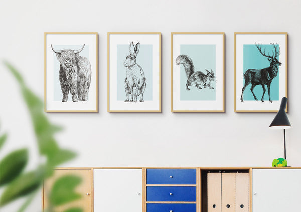 Scottish Animals Set Of Four Colour Unframed Print