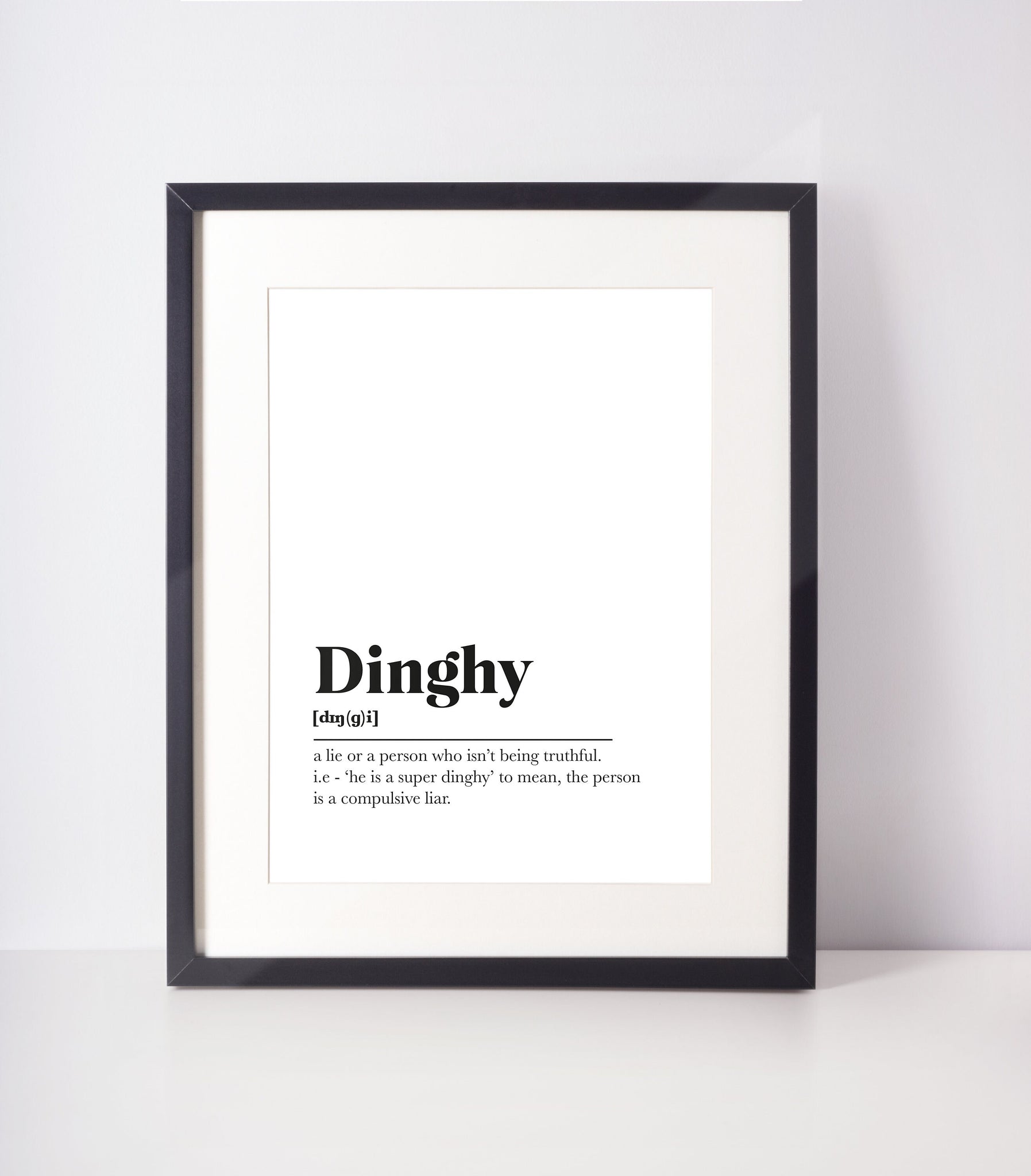 Dinghy Scots UNFRAMED PRINT Room Decor Home Minimalist Monochrome Typography Scandi Scotland Slang Definition Scottish