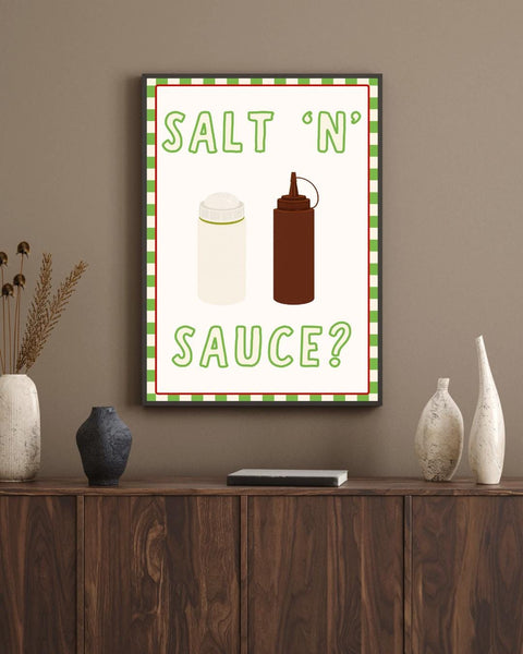 Salt and Sauce UNFRAMED PRINT | Scottish Chippy Poster | Scots Scran Kitchen Art | Scotland Funny Banter | Cute Retro Illustration