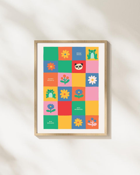 Colourful Scottish Nursery Print, Patchwork Kids Wall Art, Braw Ideas Wee Wonders Big Dreams, Scots Nursery Decor, Scottish Baby Gift