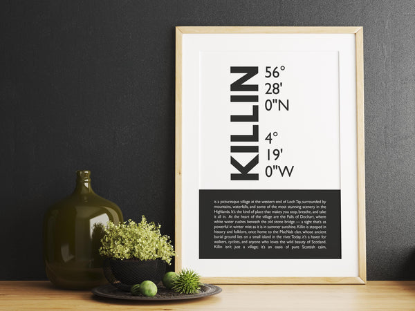 Killin Perthshire Scottish Highlands Latitude Longitude Definition UNFRAMED PRINT | Scots Room Home Decor | Scotland Gift Scottish Souvenir
