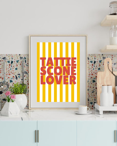 Tattie Scone Lover UNFRAMED PRINT | Scottish Food Poster | Scots Scran Kitchen Wall Art | Scotland Funny Banter | Cute Stripe Dopamine Decor