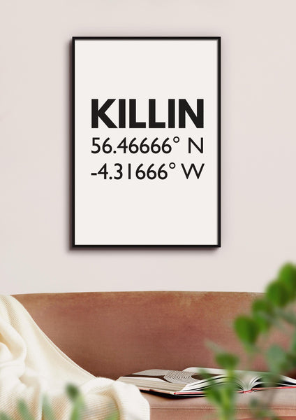 Killin Perthshire Scottish Highlands Latitude Longitude Definition UNFRAMED PRINT | Scots Room Home Decor | Scotland Gift Scottish Souvenir