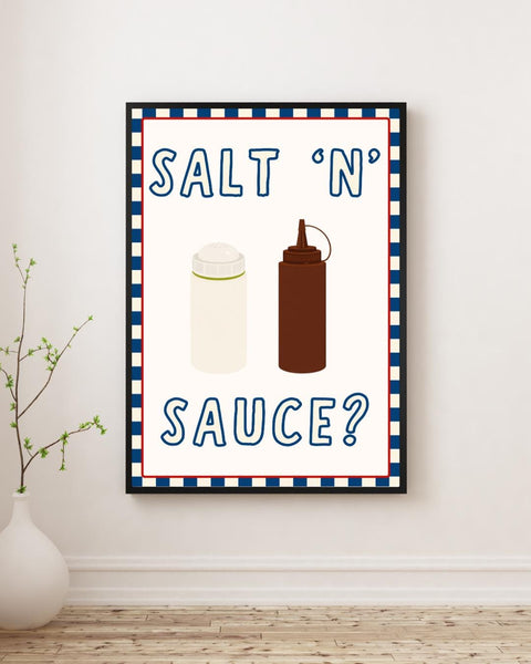 Salt and Sauce UNFRAMED PRINT | Scottish Chippy Poster | Scots Scran Kitchen Art | Scotland Funny Banter | Cute Retro Illustration