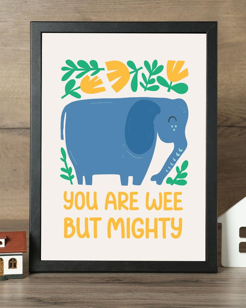 Scottish Elephant Nursery Print, You Are Wee But Mighty Wall Art, Scottish Baby Gift, Colourful Animal Nursery Decor, Kids Room Print
