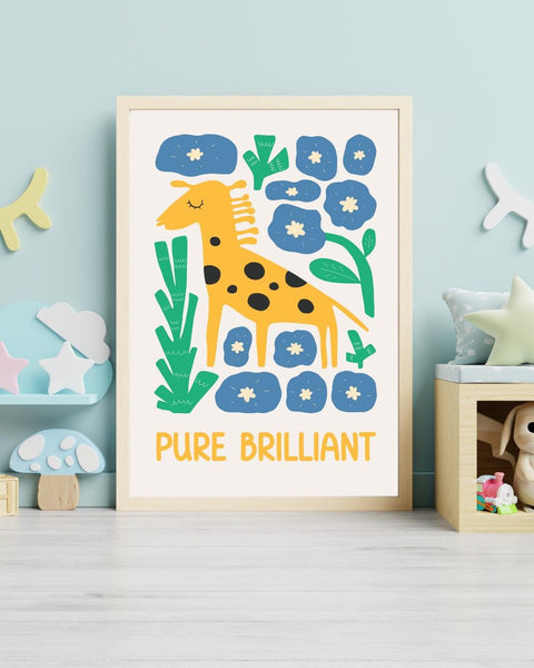 Pure Brilliant Giraffe Nursery Print, Colourful Kids Wall Art, Giraffe Bedroom Decor, Scottish Nursery Print, Positive Kids Art