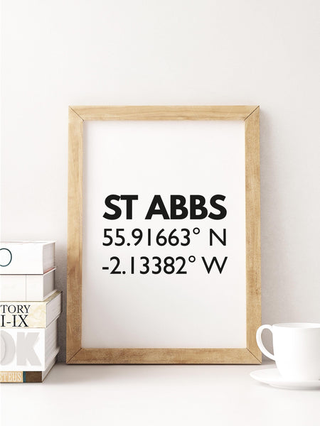 St Abbs Scottish Borders Scottish Highlands Latitude Longitude Definition UNFRAMED PRINT | Scots Room Home | Scotland Gift Scottish Souvenir