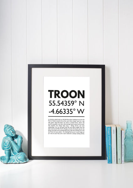 Troon Latitude Longitude Definition UNFRAMED PRINT | Scots Room Home Decor | Scotland Themed Gift Scottish Souvenir