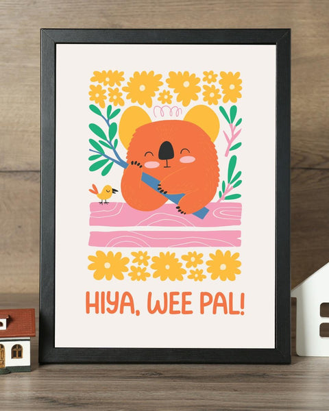 Hiya Wee Pal Koala Nursery Print, Scottish Kids Wall Art, Colourful Animal Nursery Decor, Fun Baby Room Print, Scottish Baby Gift