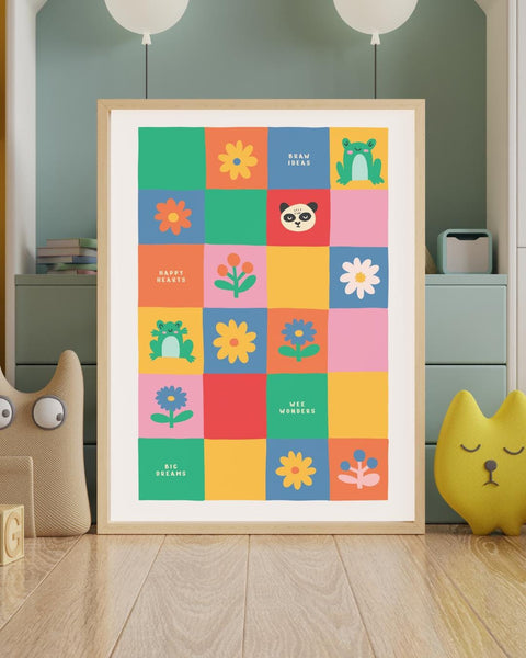 Colourful Scottish Nursery Print, Patchwork Kids Wall Art, Braw Ideas Wee Wonders Big Dreams, Scots Nursery Decor, Scottish Baby Gift