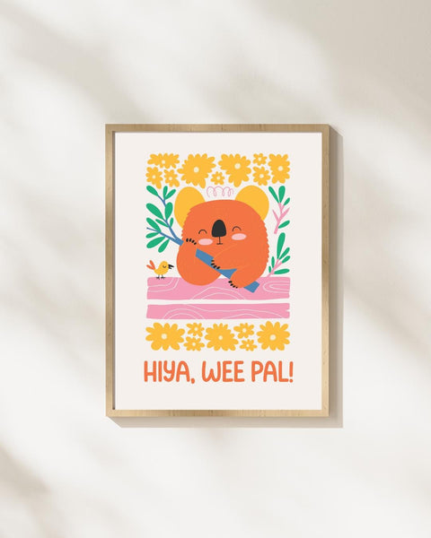 Hiya Wee Pal Koala Nursery Print, Scottish Kids Wall Art, Colourful Animal Nursery Decor, Fun Baby Room Print, Scottish Baby Gift