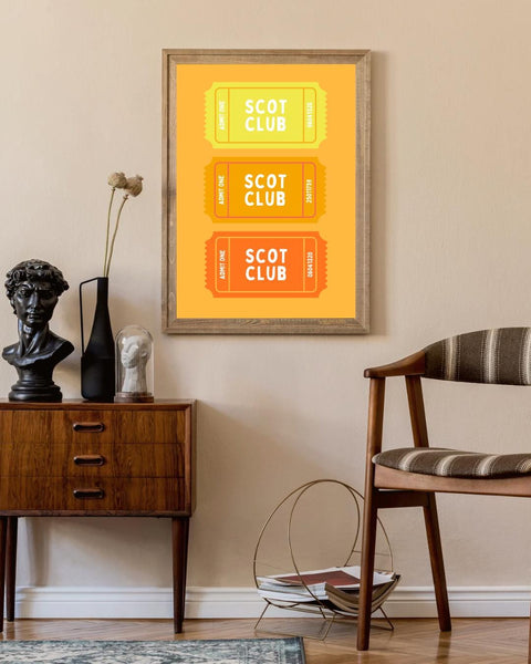Scot Club Ticket Print | Scottish Wall Art | Colourful Scotland Art | Retro Ticket Poster | Scottish Gift | Fun Scots Home Decor (Unframed)