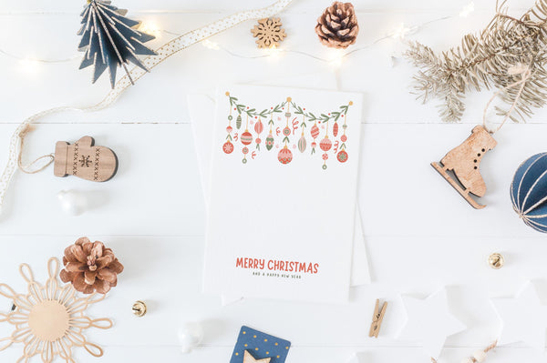 Merry Christmas Card | Christmas Bauble Card | A6 Xmas Greeting Card | Illustrated Festive Garland | Colourful Christmas Card