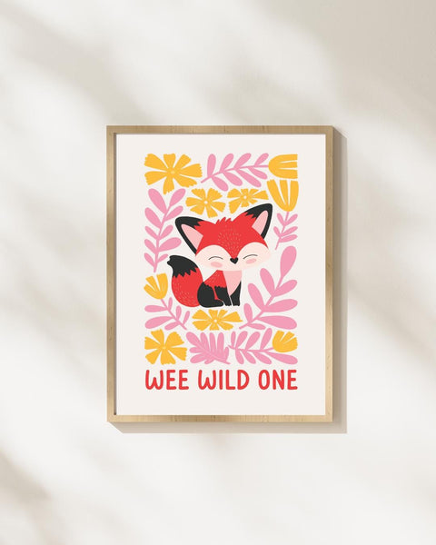 Wee Wild One Fox Nursery Print, Scottish Nursery Wall Art, Colourful Woodland Animal Print, Scottish Baby Gift, Kids Room Decor