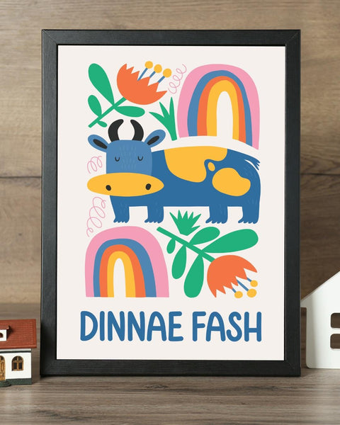 Dinnae Fash Scottish Nursery Print, Colourful Cow Wall Art, Scots Kids Room Decor, Scottish Baby Gift, Nursery Animal Print