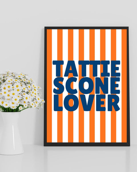 Tattie Scone Lover UNFRAMED PRINT | Scottish Food Poster | Scots Scran Kitchen Wall Art | Scotland Funny Banter | Cute Stripe Dopamine Decor
