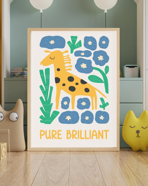 Pure Brilliant Giraffe Nursery Print, Colourful Kids Wall Art, Giraffe Bedroom Decor, Scottish Nursery Print, Positive Kids Art