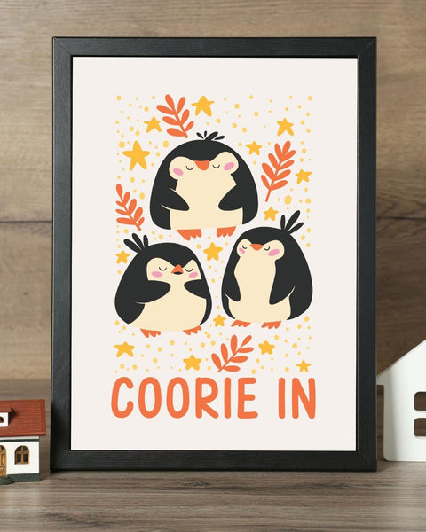 Coorie In Penguin Nursery Print, Scottish Kids Wall Art, Colourful Nursery Decor, Penguin Bedroom Print, Cosy Scottish Baby Gift