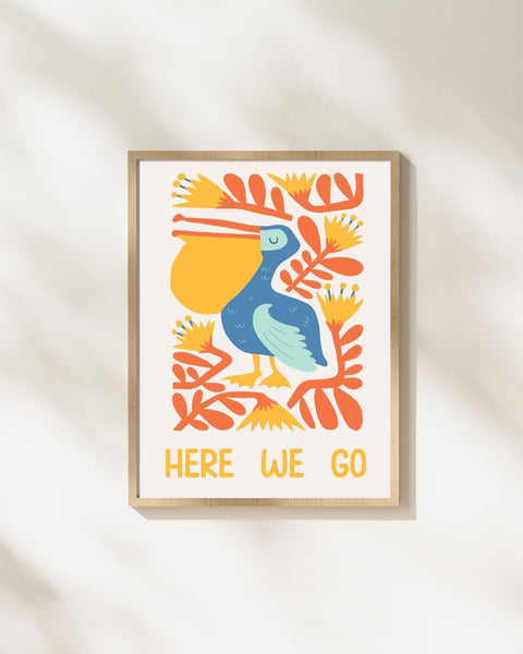 Here We Go Pelican Nursery Print, Colourful Kids Wall Art, Fun Nursery Decor, Scottish Kids Print, Playroom Wall Art, Baby Room Decor