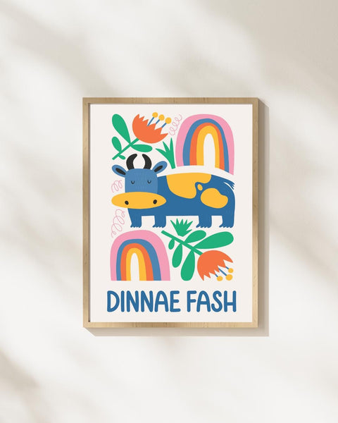 Dinnae Fash Scottish Nursery Print, Colourful Cow Wall Art, Scots Kids Room Decor, Scottish Baby Gift, Nursery Animal Print
