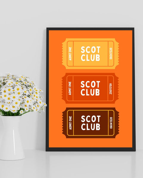 Scot Club Ticket Print | Scottish Wall Art | Colourful Scotland Art | Retro Ticket Poster | Scottish Gift | Fun Scots Home Decor (Unframed)