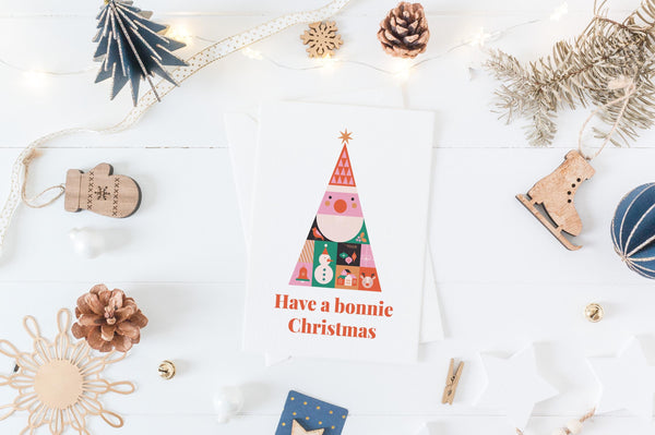 Scottish Christmas Card | Have a Bonnie Christmas | Colourful Santa Christmas Card | Scots Xmas Card | Scottish Festive Card