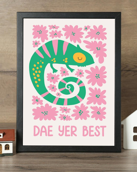 Dae Yer Best Scottish Nursery Print, Colourful Chameleon Wall Art, Scots Kids Room Decor, Positive Nursery Art, Scottish Baby Gift