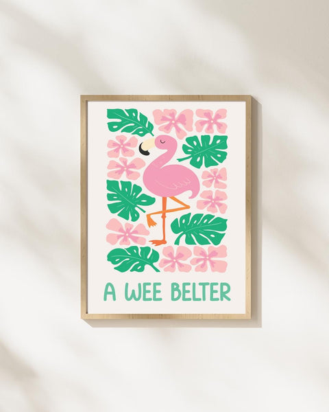 A Wee Belter Scottish Nursery Print, Flamingo Wall Art, Colourful Kids Room Decor, Scots Baby Gift, Nursery Animal Print