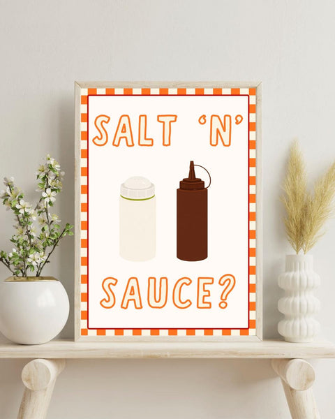 Salt and Sauce UNFRAMED PRINT | Scottish Chippy Poster | Scots Scran Kitchen Art | Scotland Funny Banter | Cute Retro Illustration