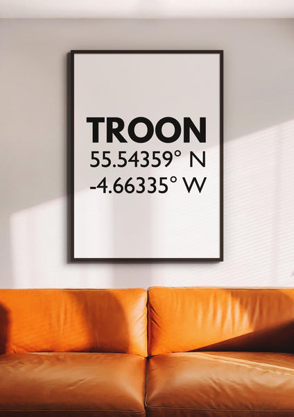 Troon Latitude Longitude Definition UNFRAMED PRINT | Scots Room Home Decor | Scotland Themed Gift Scottish Souvenir