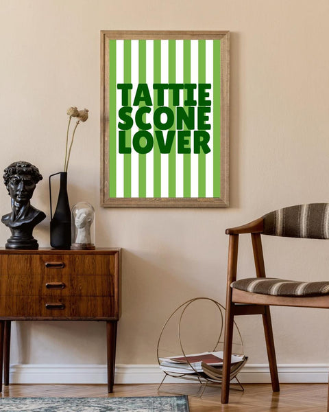Tattie Scone Lover UNFRAMED PRINT | Scottish Food Poster | Scots Scran Kitchen Wall Art | Scotland Funny Banter | Cute Stripe Dopamine Decor