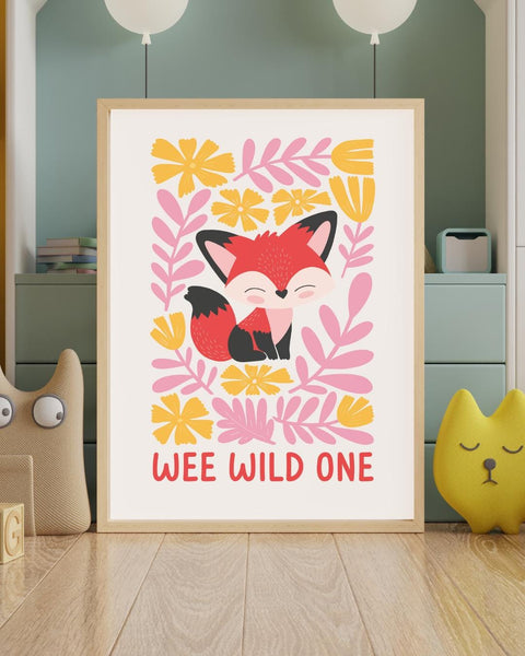 Wee Wild One Fox Nursery Print, Scottish Nursery Wall Art, Colourful Woodland Animal Print, Scottish Baby Gift, Kids Room Decor
