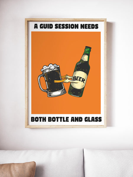 A Guid Session Needs Both Bottle and Glass UNFRAMED PRINT Scots Colourful Room Home Decor Scotland Themed Gift For Scottish Pals