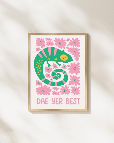 Dae Yer Best Scottish Nursery Print, Colourful Chameleon Wall Art, Scots Kids Room Decor, Positive Nursery Art, Scottish Baby Gift