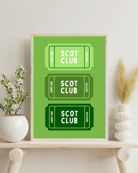 Scot Club Ticket Print | Scottish Wall Art | Colourful Scotland Art | Retro Ticket Poster | Scottish Gift | Fun Scots Home Decor (Unframed)