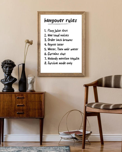 Scottish Hangover Rules Print | Funny Scottish Wall Art | Irn-Bru Gift | Pub Decor | Housewarming Gift (Unframed)