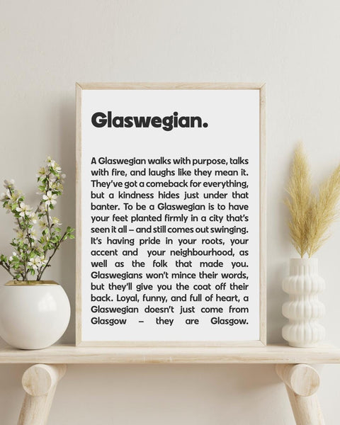 Glasgow Glaswegian Weegie UNFRAMED PRINT Scots Room Home Decor Scotland Themed Gift Scottish Souvenir