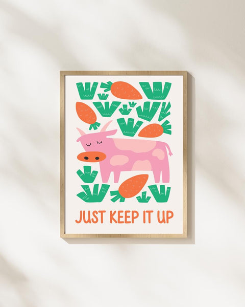 Just Keep It Up Scottish Nursery Print, Colourful Cow Wall Art, Scots Kids Room Decor, Positive Nursery Art, Scottish Baby Gift