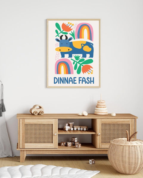 Dinnae Fash Scottish Nursery Print, Colourful Cow Wall Art, Scots Kids Room Decor, Scottish Baby Gift, Nursery Animal Print