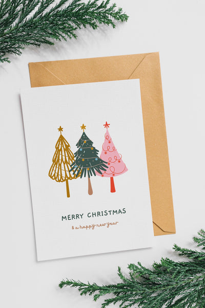 Merry Christmas Card | Colourful Christmas Tree Card | A6 Xmas Greeting Card | Modern Festive Card | Cute Illustrated Christmas Card