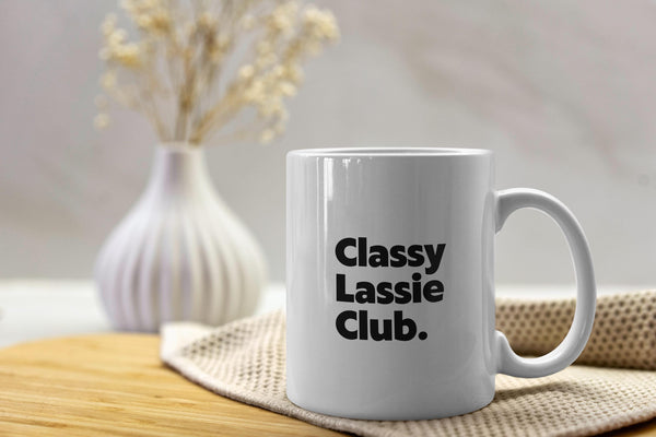 Funny Scottish Gift Mug for Her - Classy Lassie Club Scots Saying | Scotland Slang Friend | Birthday Housewarming Idea | Scottish Homeware