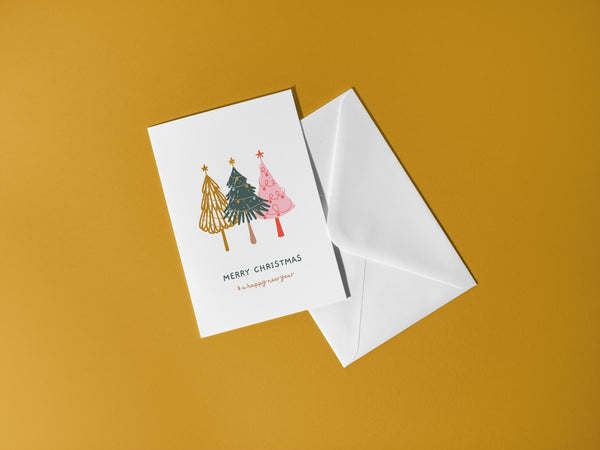 Merry Christmas Card | Colourful Christmas Tree Card | A6 Xmas Greeting Card | Modern Festive Card | Cute Illustrated Christmas Card
