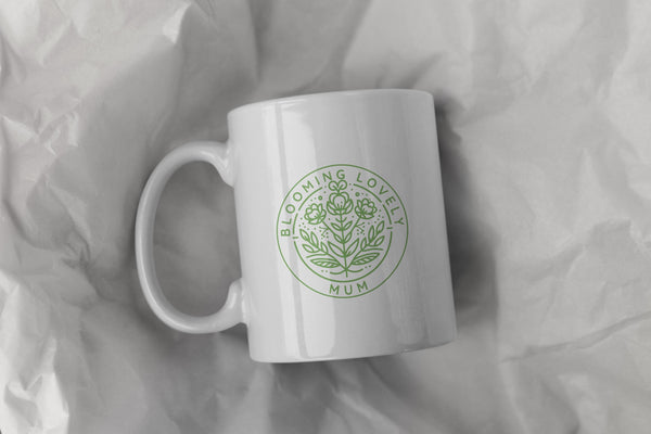 Funny Mother's Day Gift Mug - Blooming Lovely Mum | Floral Retro Badge | Gardening Gift Idea