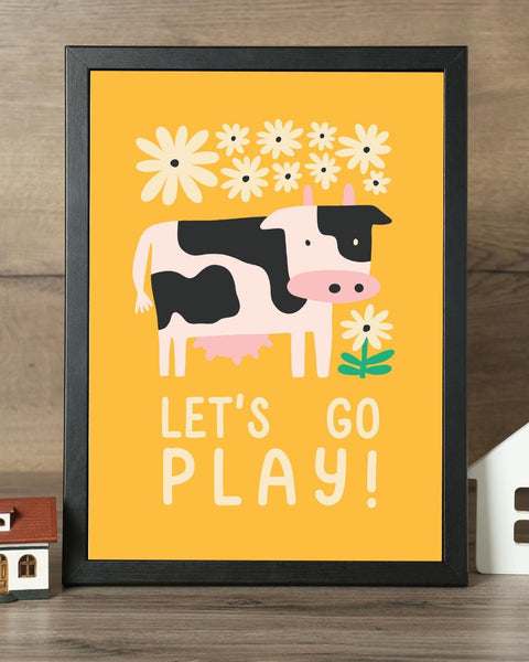Let’s Go Play Cow Nursery Print, Colourful Farm Animal Wall Art, Kids Room Decor, Baby Nursery Print, Playroom Wall Art