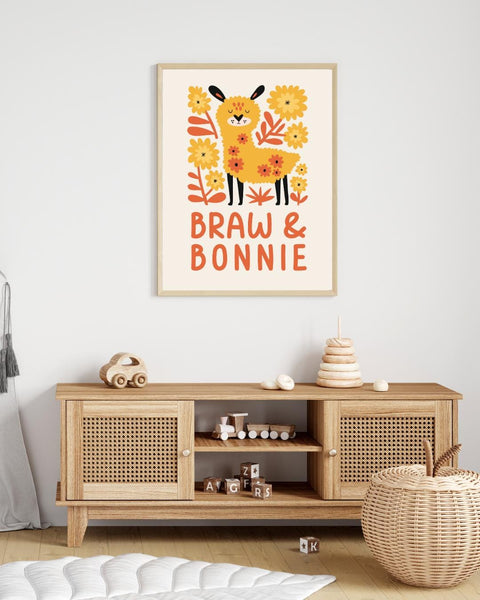 Scottish Llama Nursery Print, Braw & Bonnie Wall Art, Colourful Animal Nursery Decor, Scottish Baby Gift, Kids Bedroom Print