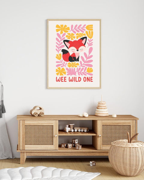 Wee Wild One Fox Nursery Print, Scottish Nursery Wall Art, Colourful Woodland Animal Print, Scottish Baby Gift, Kids Room Decor