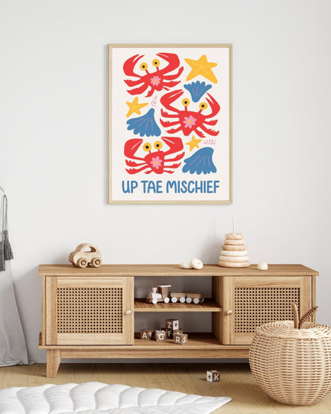 Up Tae Mischief Scottish Lobster Nursery Print, Colourful Kids Wall Art, Scottish Nursery Decor, Fun Coastal Baby Room Print