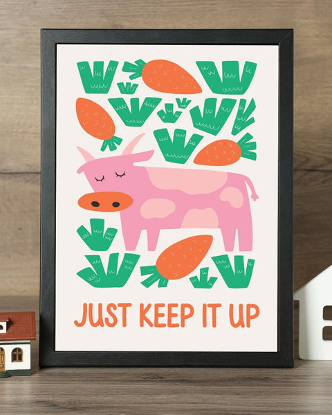 Just Keep It Up Scottish Nursery Print, Colourful Cow Wall Art, Scots Kids Room Decor, Positive Nursery Art, Scottish Baby Gift