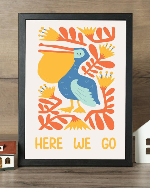 Here We Go Pelican Nursery Print, Colourful Kids Wall Art, Fun Nursery Decor, Scottish Kids Print, Playroom Wall Art, Baby Room Decor