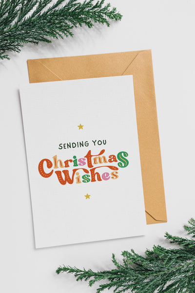 Christmas Wishes Card | Colourful Retro Christmas Card | A6 Xmas Greeting Card | Modern Festive Card | Cute Christmas Card